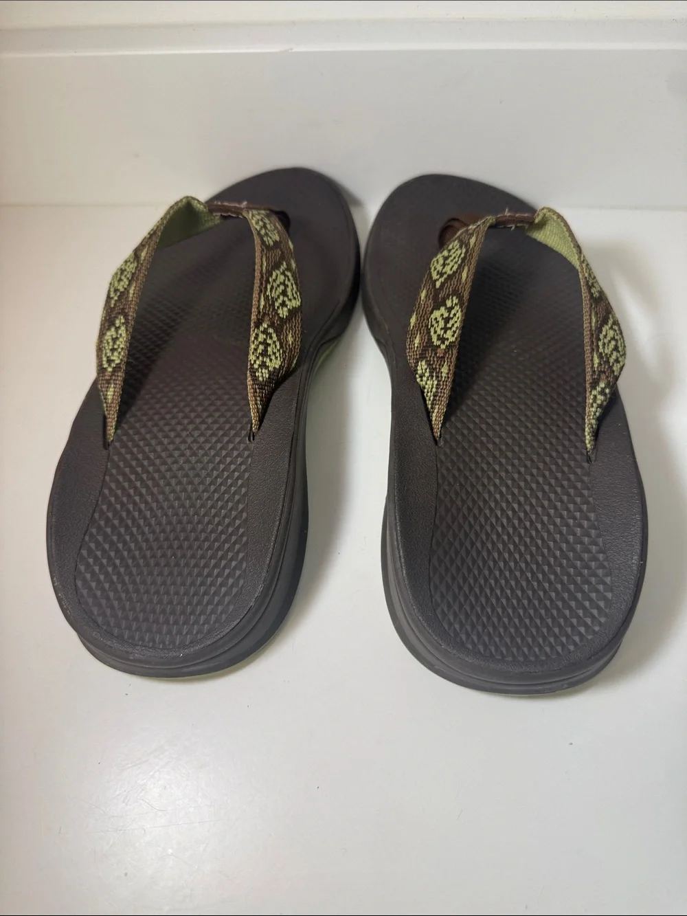 Chaco Kid’s Brown Flip Flop Sandals with Patterned Straps - Size 4